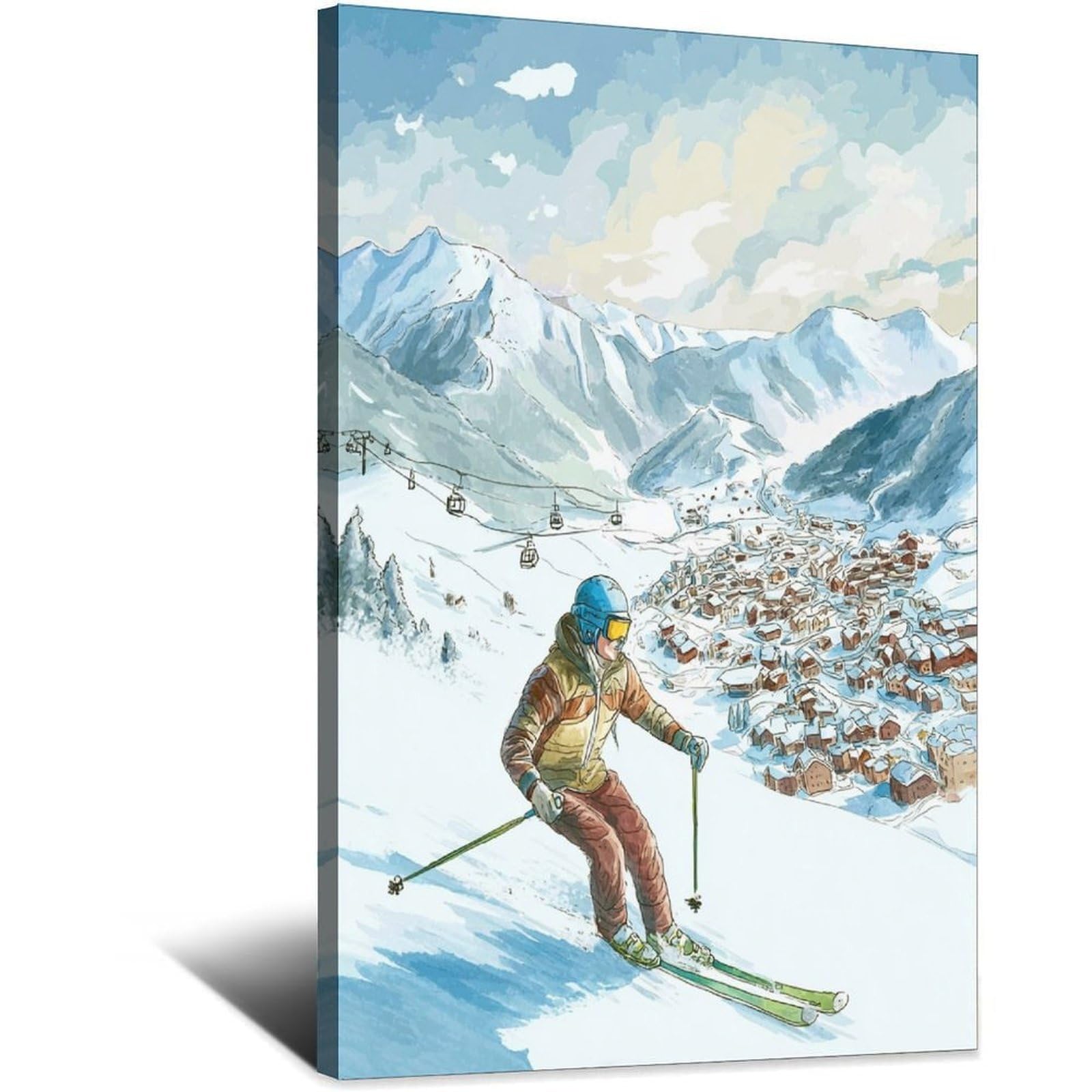 CFXNGA Andermatt Switzerland Ski Poster 20x30inch(50x75cm) Vintage Watercolor Canvas Art