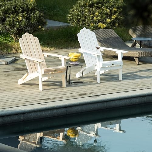 Miniatura 6 de Juego de 4 sillas Adirondack de madera blanca plegables para patio al aire libre, porche, césped, piscina, patio, jardín, hoguera, resistente
