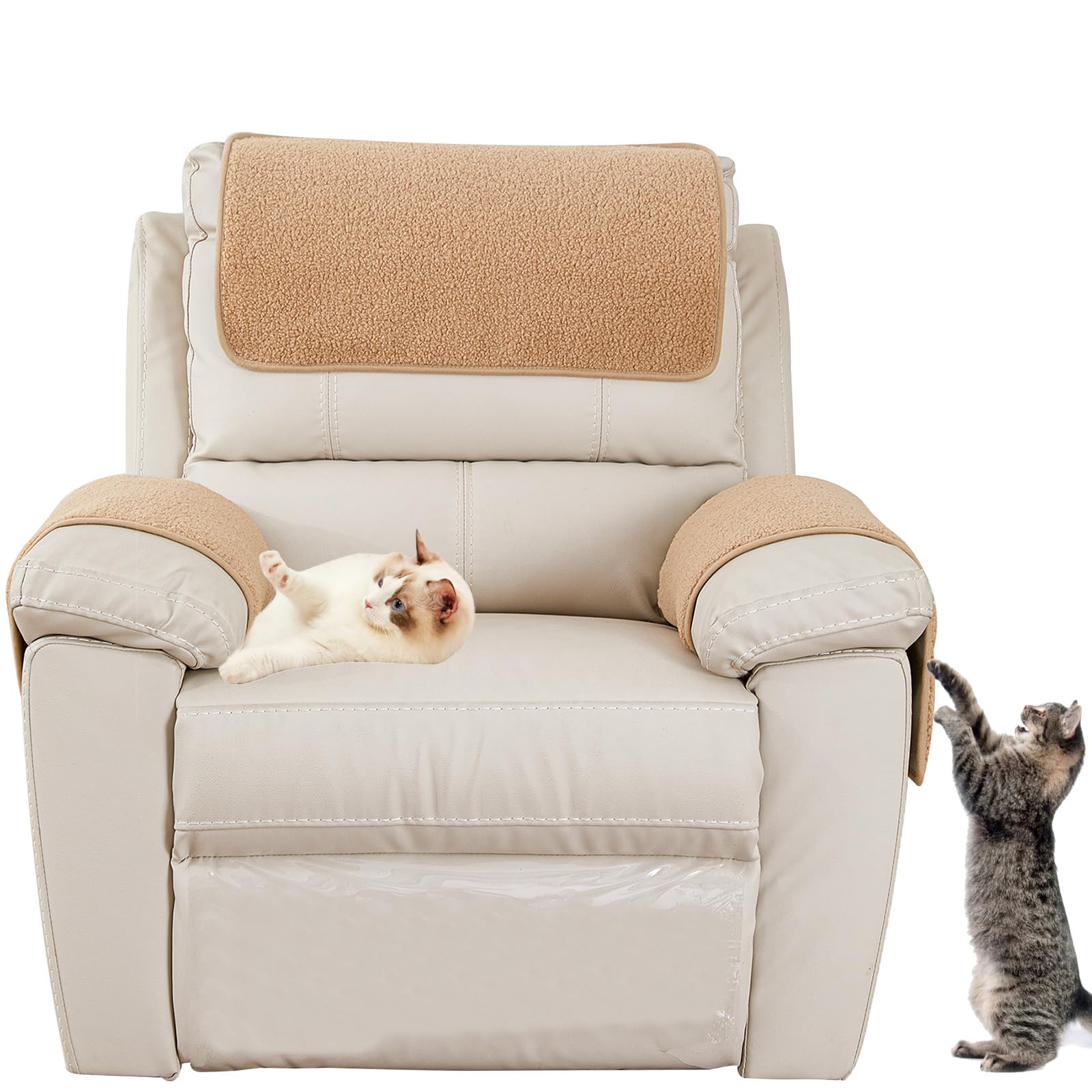 NNSMUN Sofa Armrest Cover, Headrest Cover for Recliner Chair Arm Cover, Lamb Velvet Armchair Slipcover Nonslip Furniture Protector for Pets Leather Sofa Couch (Camel,1 Seater(3pcs))