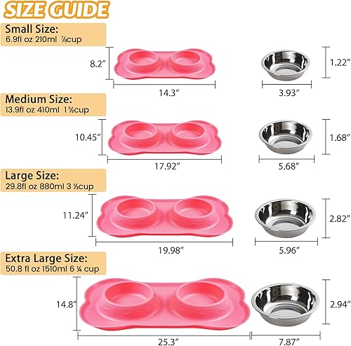 Miniatura 4 de Hubulk Pet Dog Bowls 2 Stainless Steel Dog Bowl with No Spill Non-Skid Silicone Mat + Pet Food Scoop Water and Food Feeder Bowls for Feeding Small