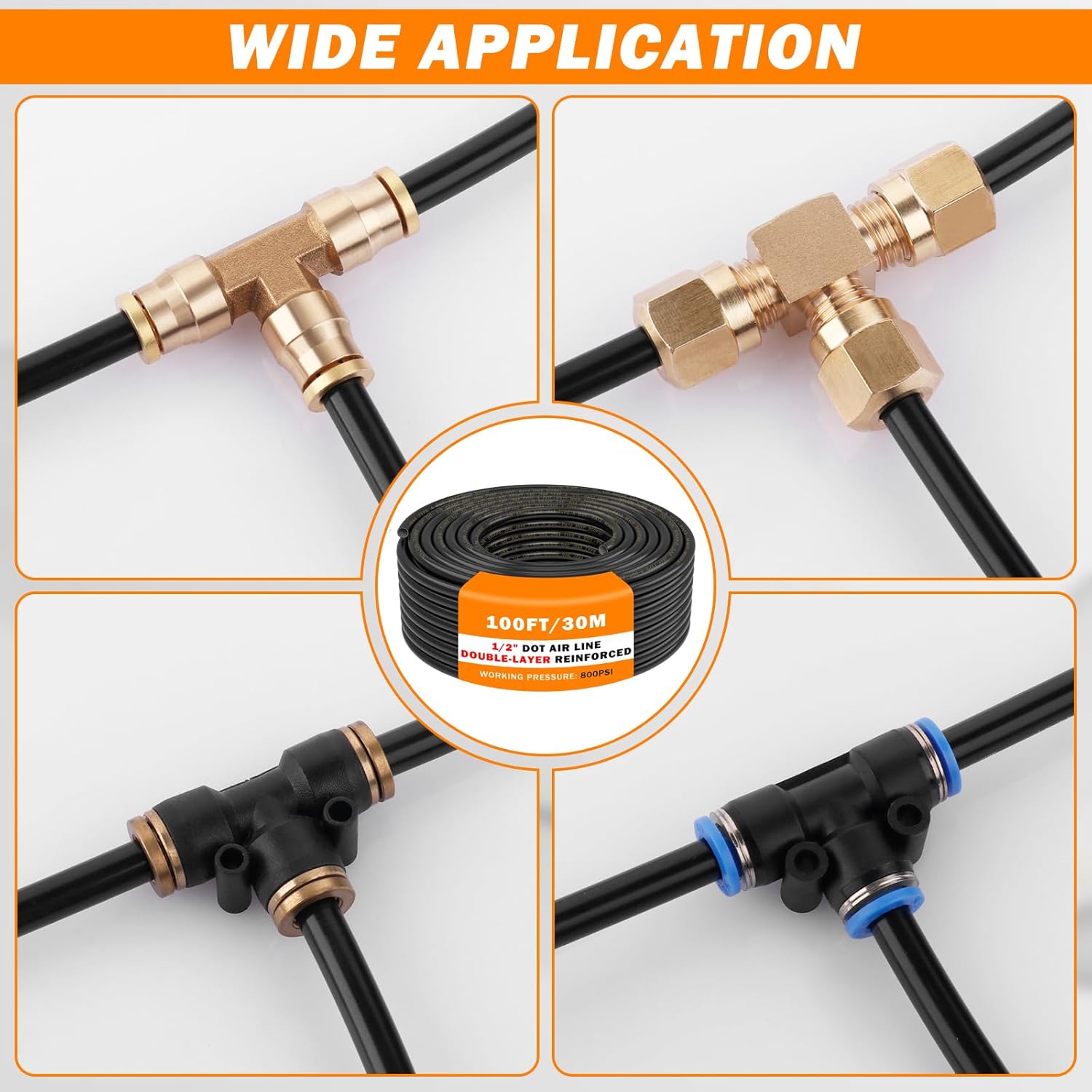 CheeMuii 100 FT 1/2" Double Layer DOT Air Line Premium PA12 Nylon 1/2 Pneumatic Tubing SAE J844 DOT Air Hose 31 Meter 1/2 Inch OD Pneumatic Air Tubing Pipe Hose Line