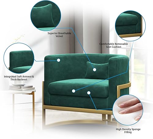 Miniatura 7 de Alunaune Silla moderna para sala de estar, sillón de terciopelo con diseño de barril de terciopelo, sillón tapizado, bañera de mediados de siglo,
