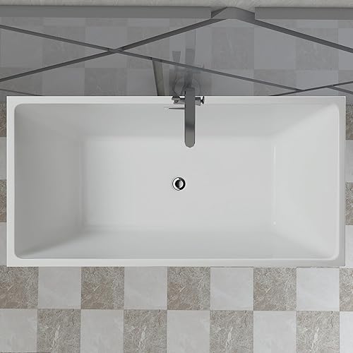 Miniatura 3 de Vanity Art Bañera independiente de acrílico blanco de 59 x 30 pulgadas  Tina de remojo de diseño contemporáneo con desbordamiento de drenaje