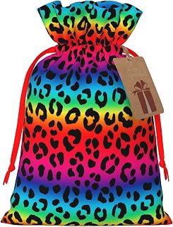 Hekroxu Gift Bag Reusable Wrapping Bag For Holiday Party,Leopard Neon Rainbow Gradient (4)