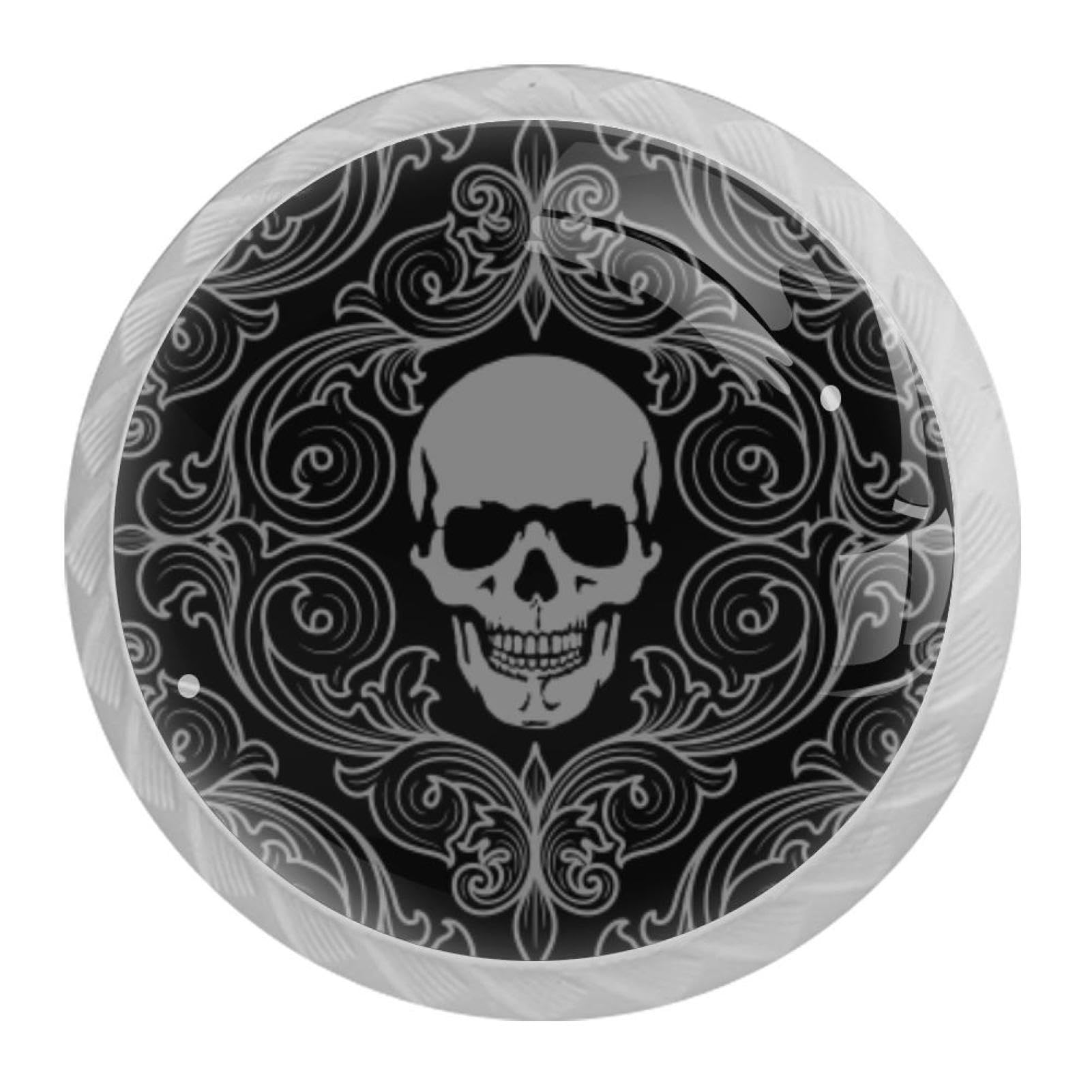 Tqmspg 4 Pieces Drawer Pulls Skull Patterns Door Knobs Dresser Handles for Kitchen Wardrobe Cupboard Hardware Furniture