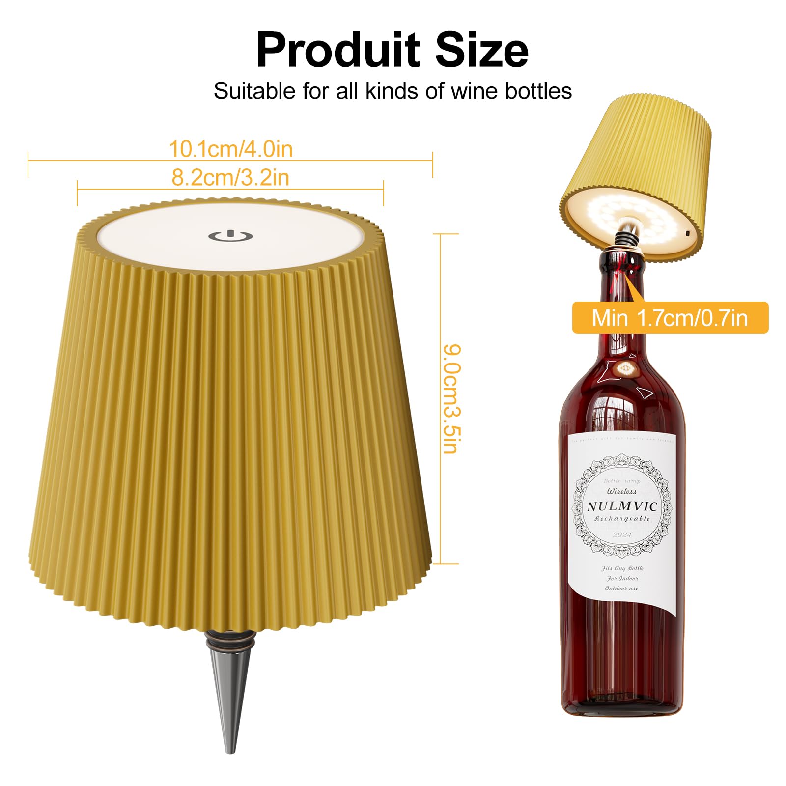 Nulmvic Lampada per Bottiglia LED Ricaricabile - 5200mAh Lampada da Tavolo Senza Fili Dimmerabile 3 Colori - IP54 Impermeabile Comando a Tocco per Interno Esterno Famiglia Ristorante Bar (Oro)