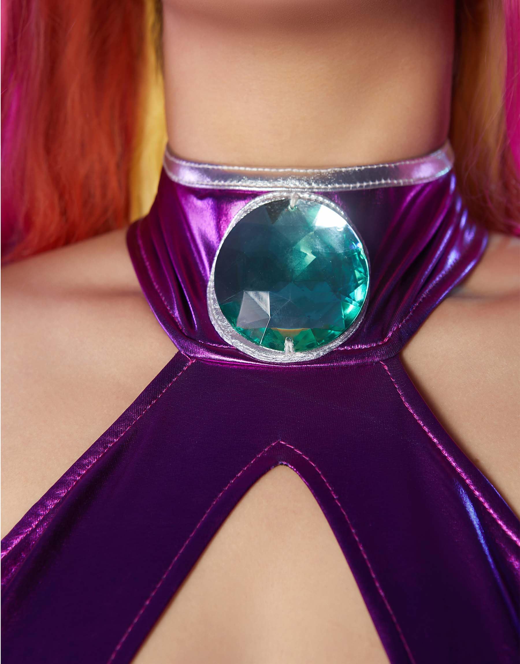 Mobbunny Movie Cosplay Costume for Women Purple Bodycon Outfit Halter Cutout Bodysuit with Gloves Stockings: Medium Purple