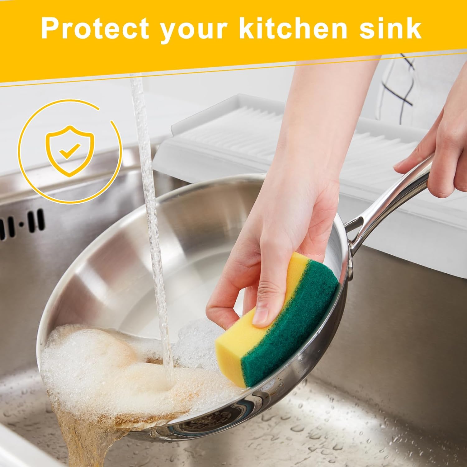 Silicone Edge Protectors - Multifunction Sink Accessories, Splash Guard & Draining Mat for Kitchen, Bathroom Sink, Steel, Granite, Quartz Countertops(Transparent) - Image 4