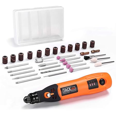 TACKLIFE Cordless Rotary Tool Portable 3.7V Three Speed Mini Rotary Tool, Perfect for Nail Polishing and Light Duty, 31 Accessories and USB Charging Cable-PCG01B