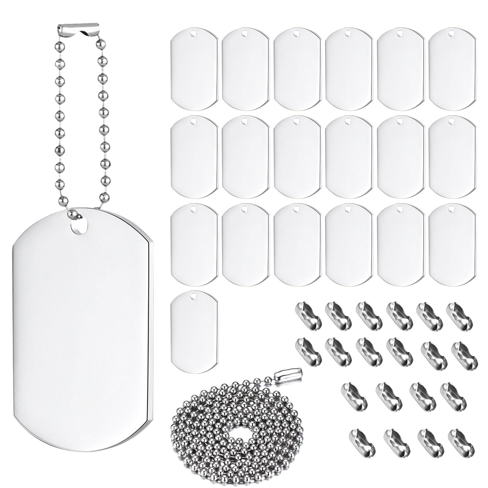 Sctmda Colgante Etiqueta 20 Piezas Etiquetas en Blanco Etiqueta de Estampación de Aluminio Militar Ejército Perro Etiqueta Colgante Collar Rectáncula con Cadena de Bolas para Bricolaje