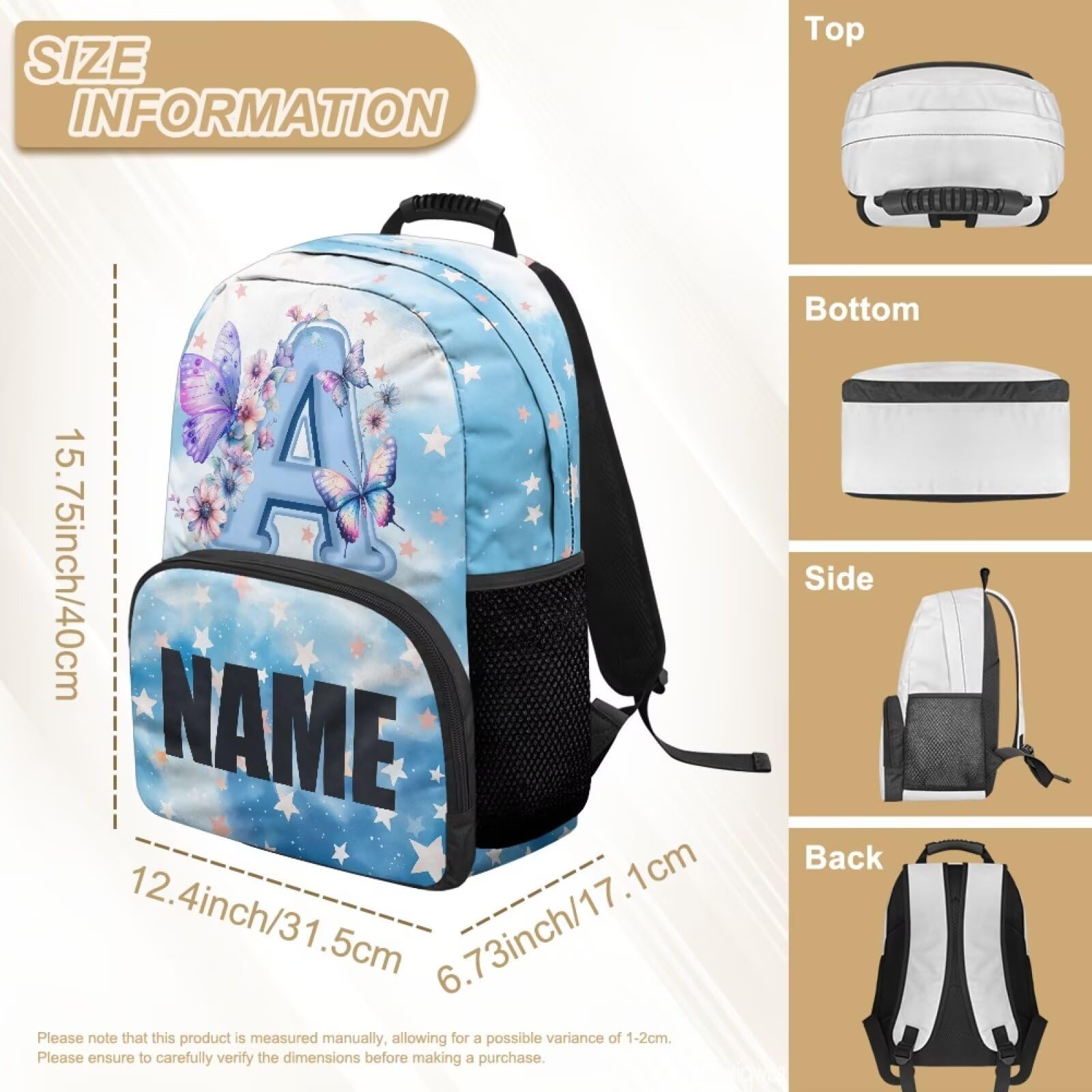 COEQINE Mochila con inicial para niñas pequeñas, mochila con nombre personalizado para niños de 4 a 6 años, preescolar, jardín de infantes, escuela primaria