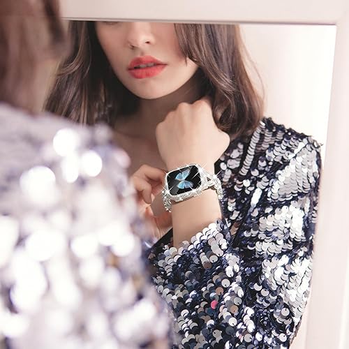 Miniatura 42 de WINGLE Bling Band - Funda para Apple Watch Band para mujer de 1.732 pulgadas SE 3/2/1 Series 6 5 4, de lujo, con diamantes de imitación brillantes