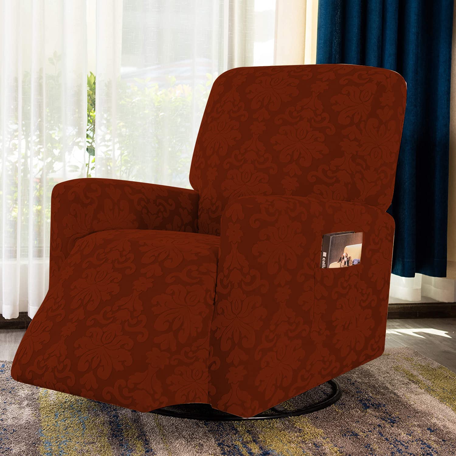 YOPOIY Stretch-Jacquard Relaxsessel Sesselbezug Anti-Rutsch-Soft-All-Inclusive Sesselschoner Massageliege-Schonbezüge für Wohnzimmer -Weinrot