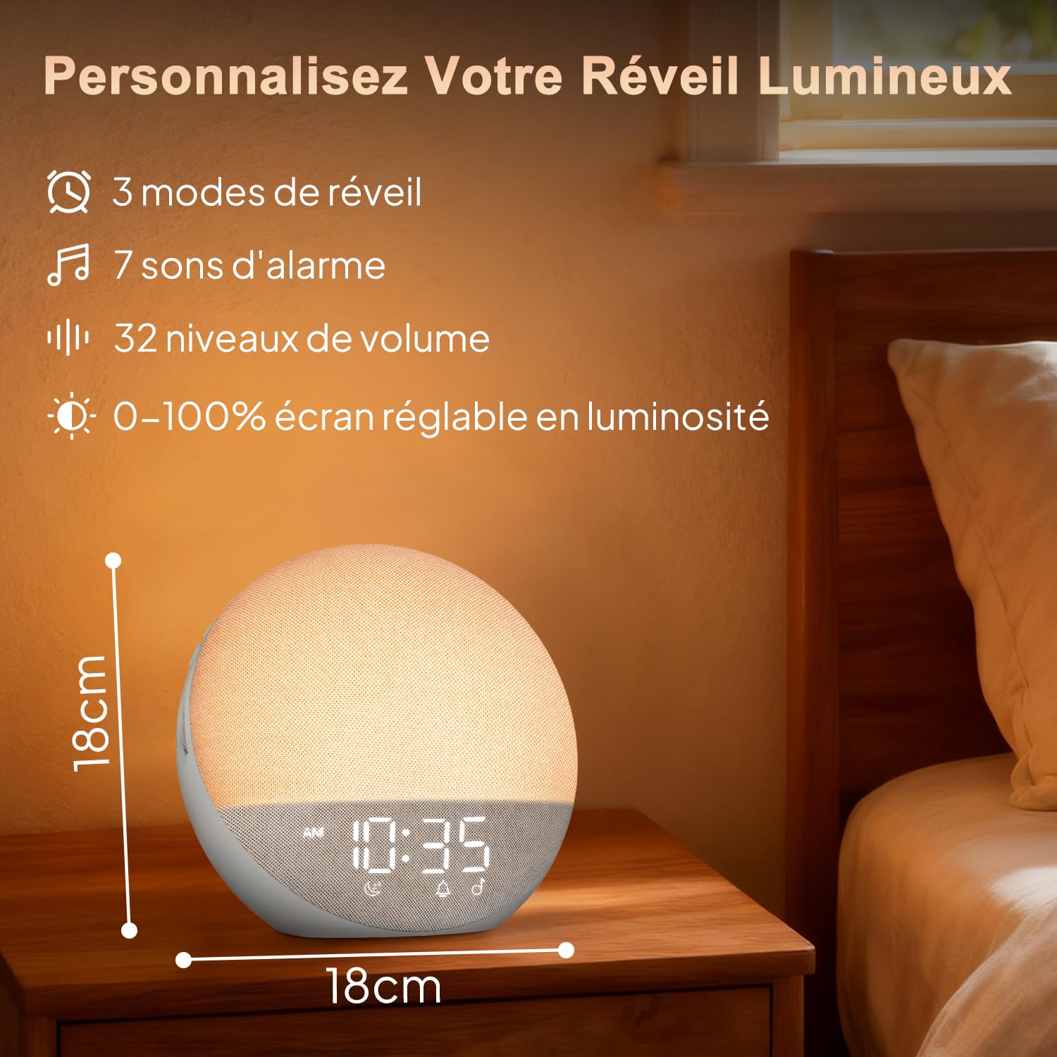 Réveil Simulateur d'Aube avec Bluetooth: Lumière Douce pour Un Réveil Naturel - 25 Sons de Bruit Blanc avec minuterie - Veilleuse RGB pour Adultes et Enfants Chambre à Coucher
