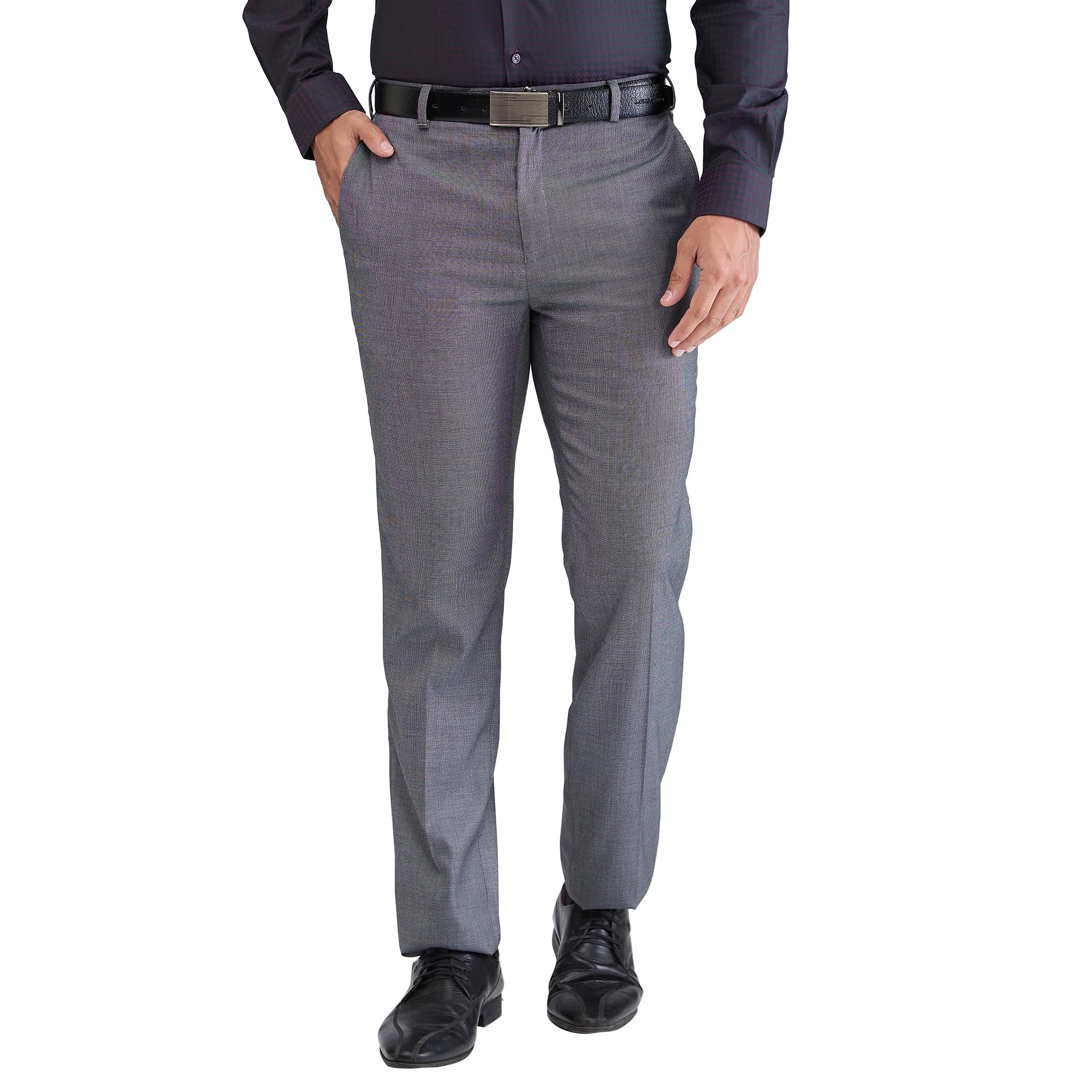 Men Contemporary Fit Structure Pattern Terry Rayon Blend Pleatless Formal Trouser
