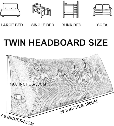 Miniatura 7 de Almohada triangular para cabecero, cojín triangular de color sólido, almohada grande de cuña para sofá cama, respaldo de dormitorio con funda de