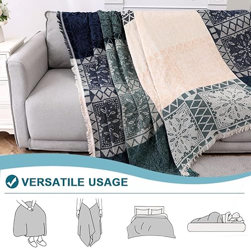 Miniatura 5 de Turquoize Funda de sofá bohemia de algodón bohemio para sofá, funda de sofá para sofás, funda de sofá modular, con tela jacquard de felpilla hippie