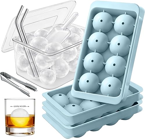 Vista 8 de CKE Bandejas de hielo con tapa y contenedor, almacenamiento de cubitos de hielo de silicona de plástico para congelador con cubo de hielo, pinza