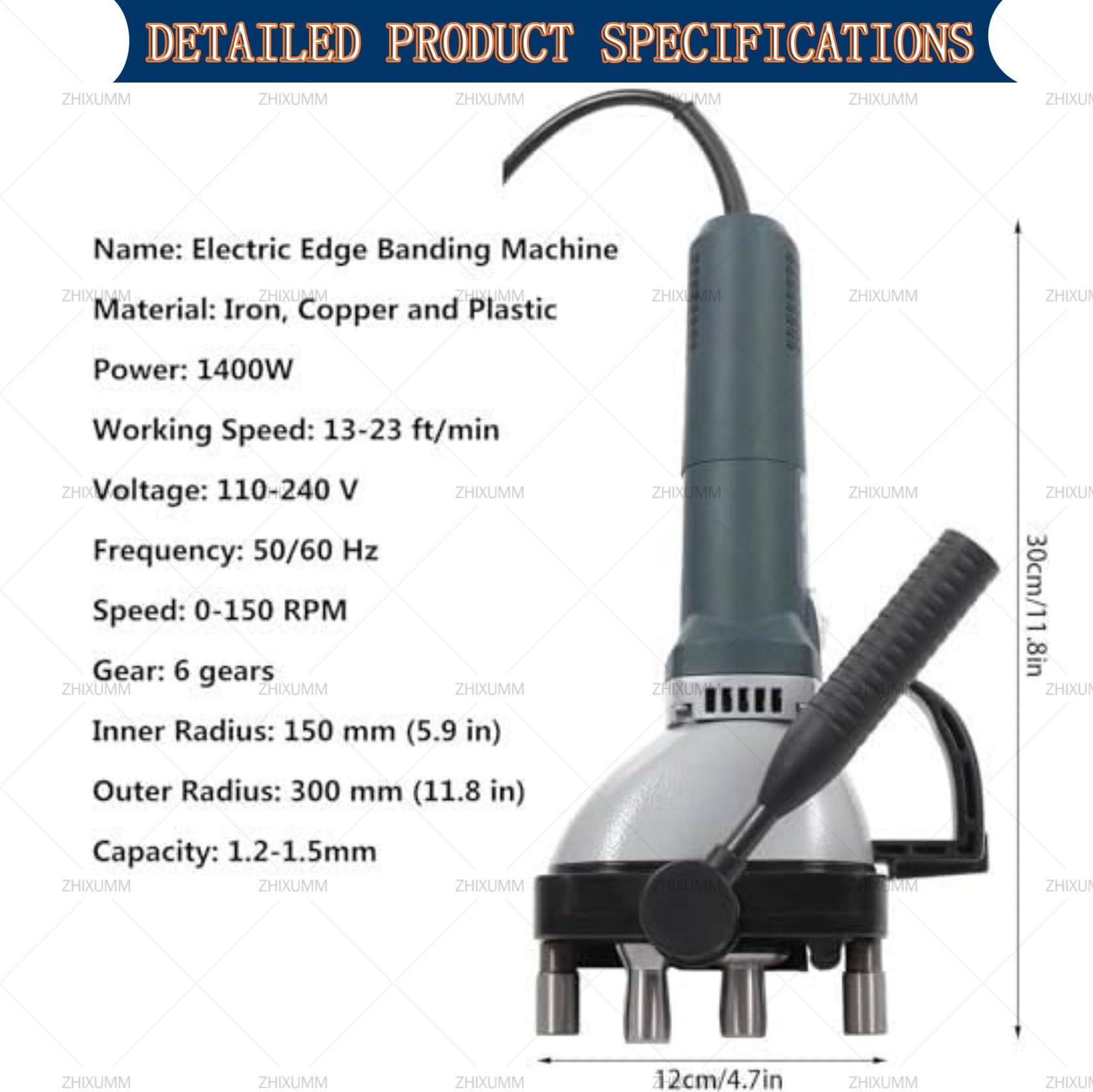 Fasciatrice elettrica della cucitura del bordo del tubo della condotta, 1400W, per condotti curvi diritti quadrati rotondi, sigillatura della cucitura, velocità 4-10m/min, spessore 0.4-1.25mm