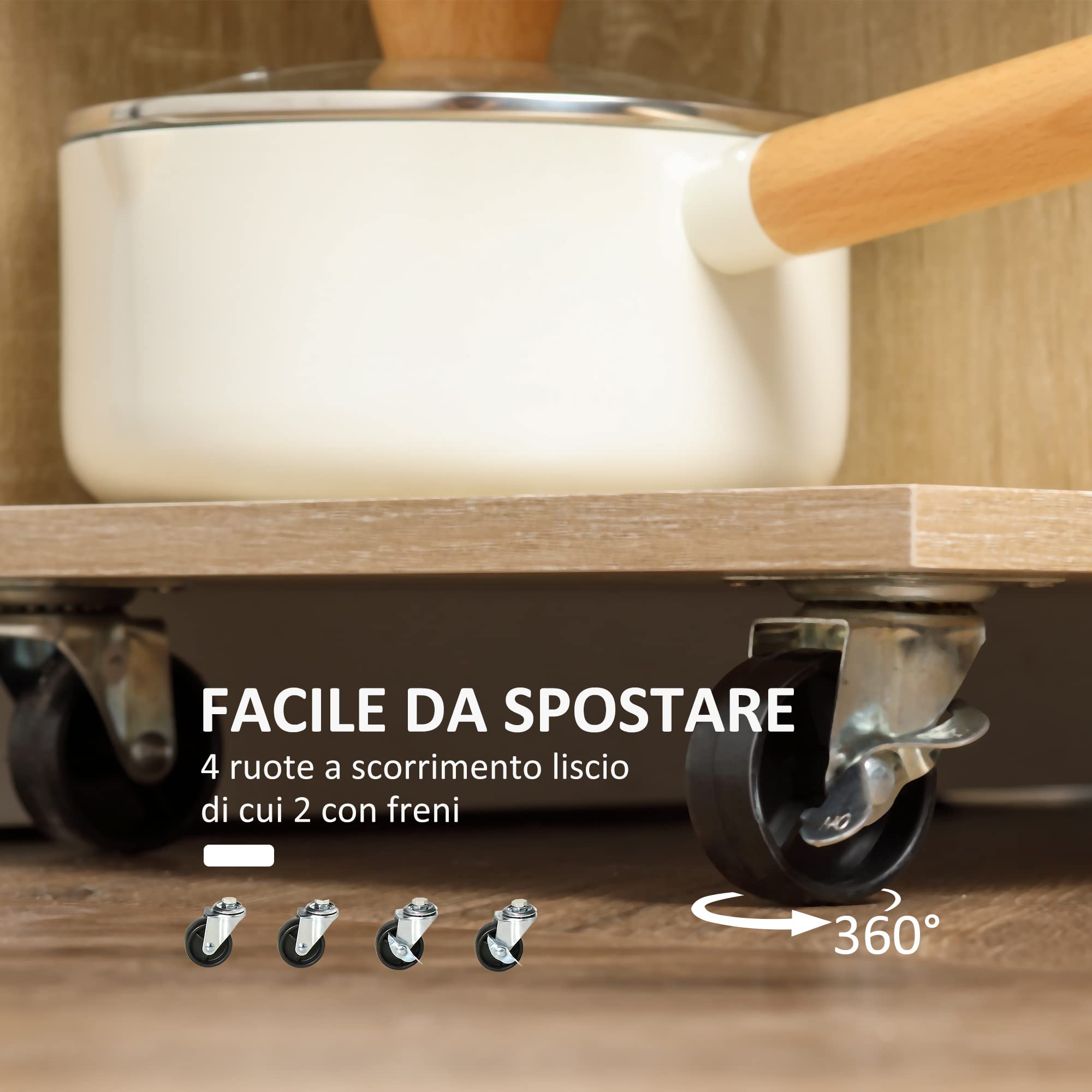 HOMCOM Carrello da Cucina Moderno con Cassetto, Ripiani e Armadietto, Isola per Cucina Portavivande in Legno, Acciaio e Vetro, 65x39x80cm
