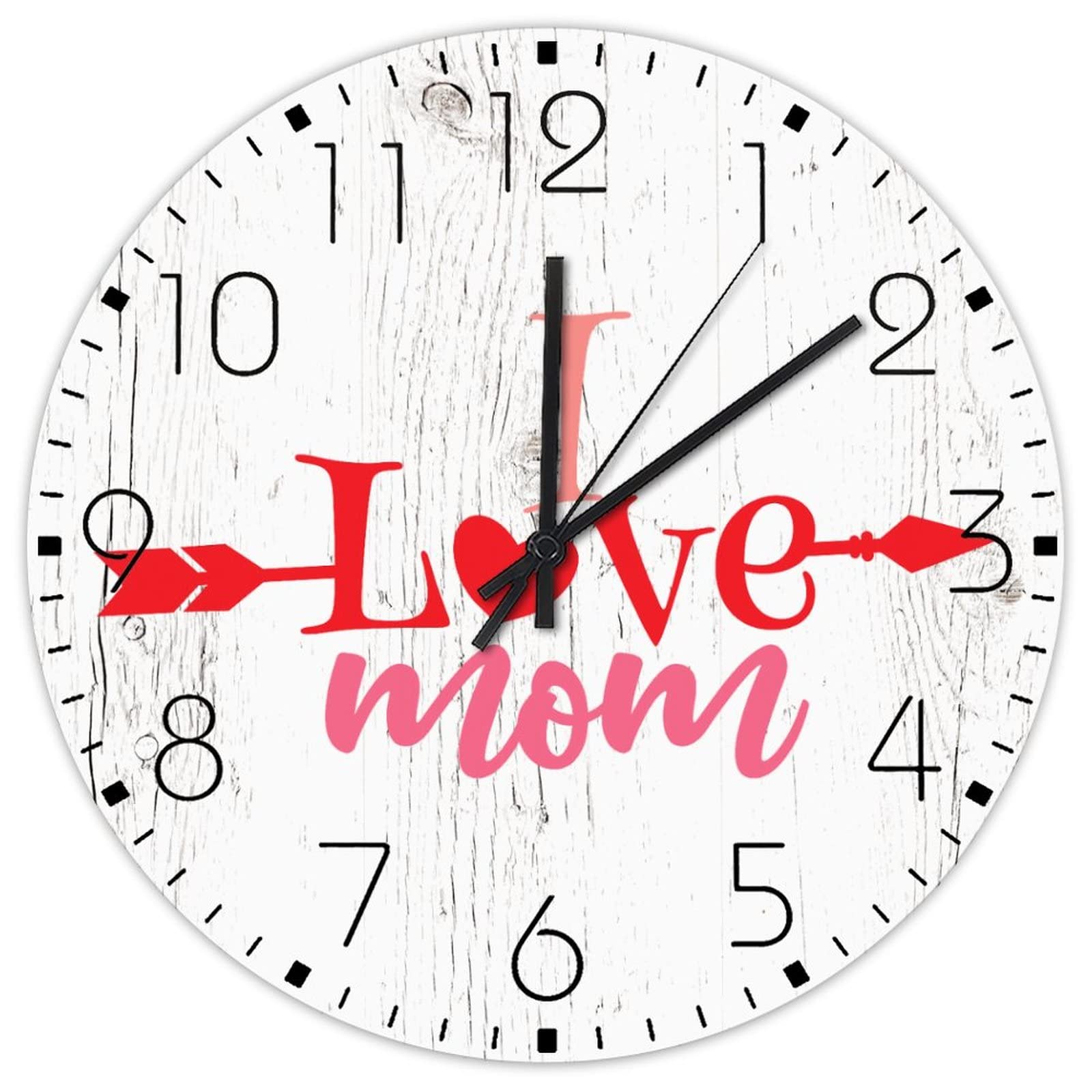 Horloge murale sans tic-tac I Love Mom pour retrouver le sommeil et le calme