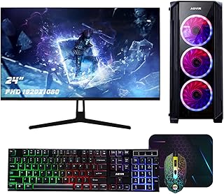 AQVIN Gaming PC Tower Desktop with 24 Inch Gaming Monitor | Intel i7 Processor up to 4.0 GHz | GTX 1050 Ti 4GB GDDR5 | 1TB SSD Solid State Drive 32 GB DDR4 RAM | Windows 10 Pro WiFi Ready (Renewed)