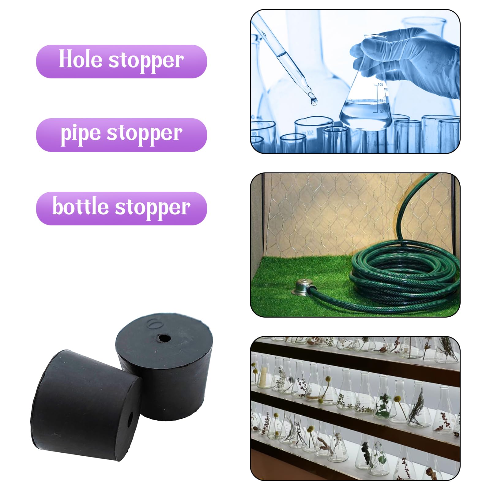 6pcs Rubber Stopper with Hole 26-32mm Tapered Plug Test Tube Bungs for Lab Home Use — Amazon image 6