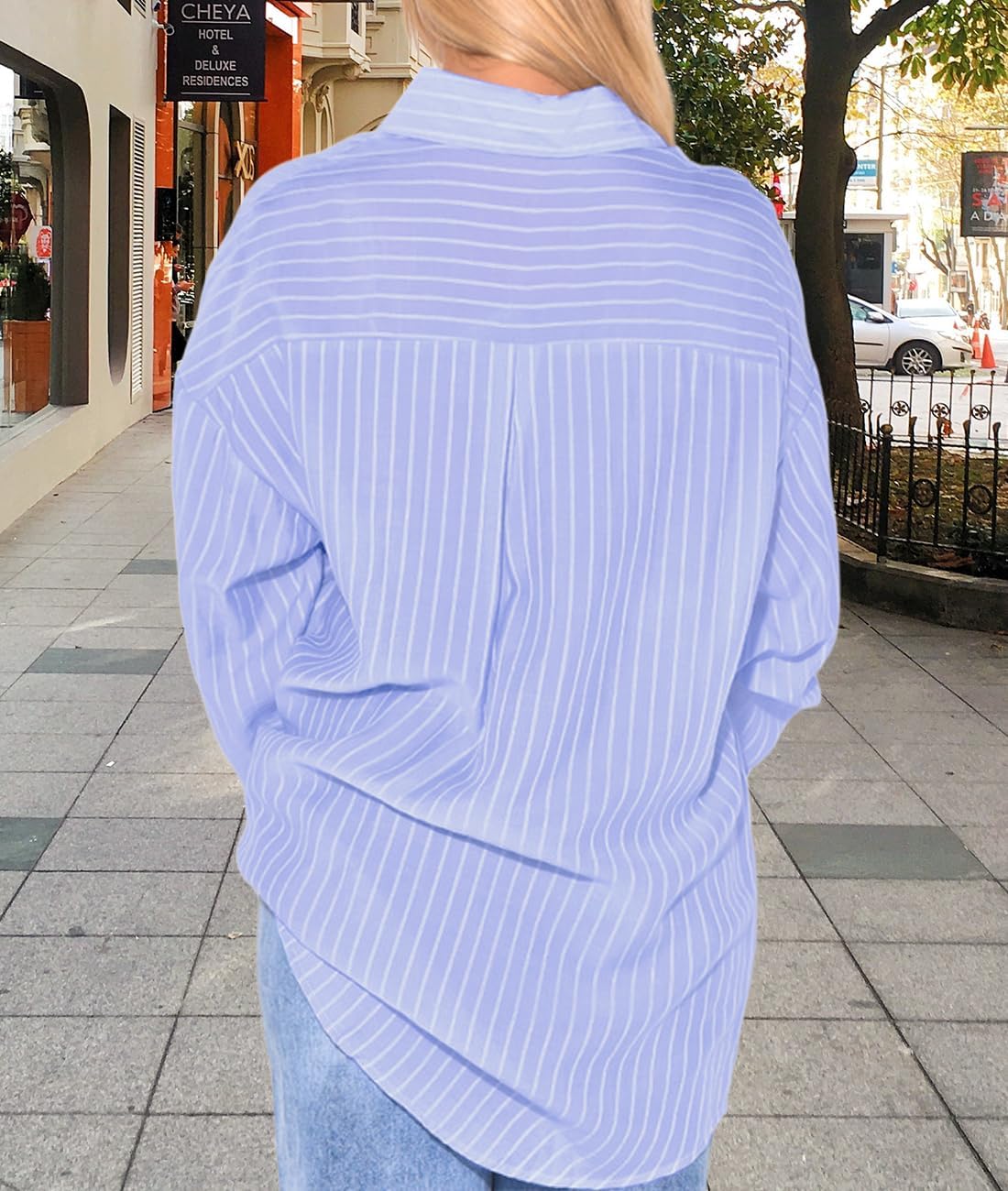 Women's Button Down Shirts Striped Dress Shirt Long Sleeve Collared Casual Blouses Tops - Image 7