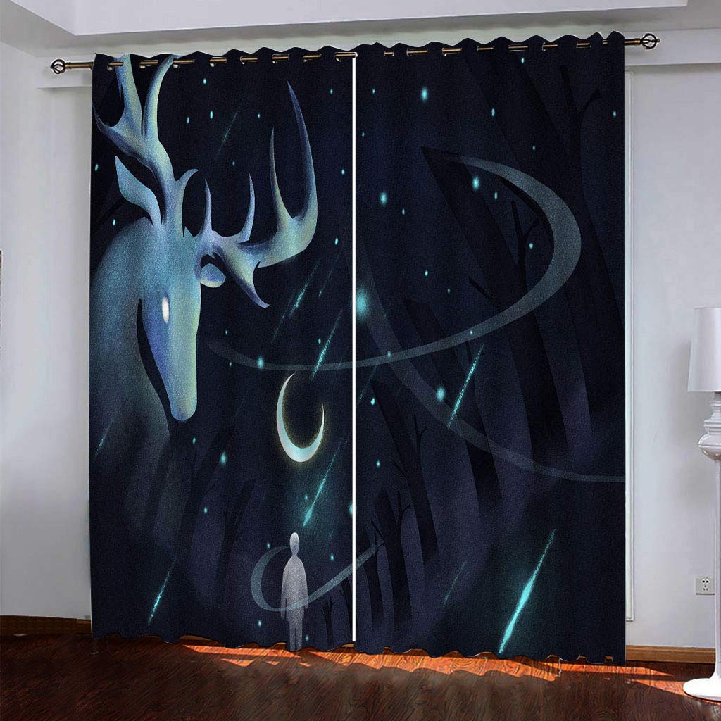 Rideau Occultant Haut de Gamme 3D Bois Abstrait Faon Rideaux Isolants Oeillets 234x230 cm