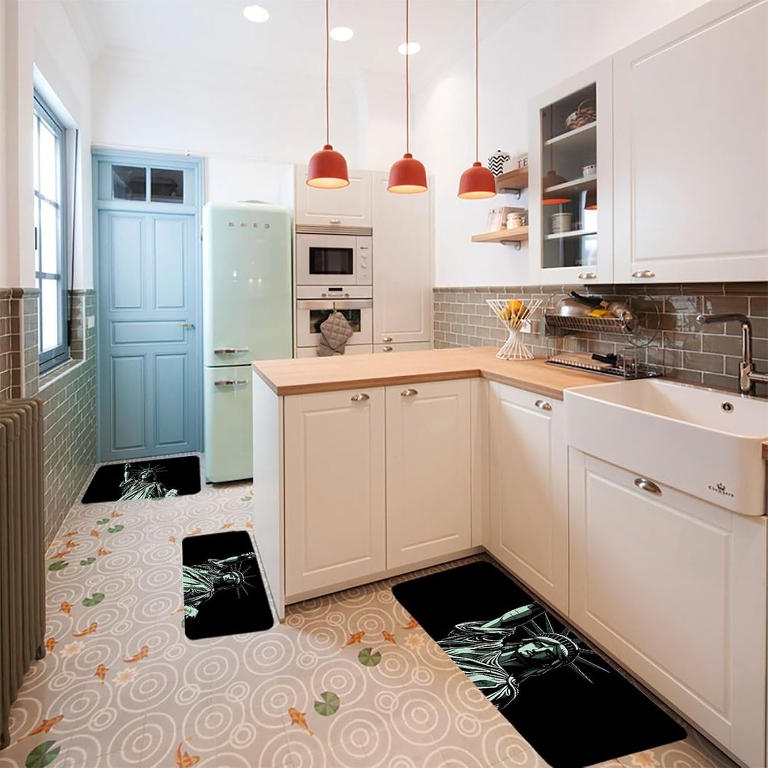 Statue of Liberty Pattern Kitchen Mats for Floor 3 Pcs Kitchen Rugs