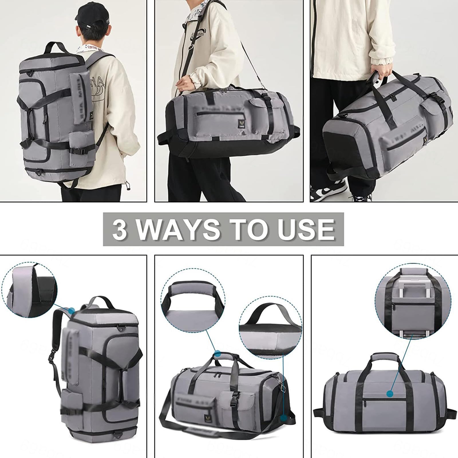 Borsone da Viaggio da 65 Litri, Borsa da Viaggio Grande Multifunzionale per Il Fine Settimana, Borsa da Palestra Sportiva Grande 3 in 1 con Scomparto per Scarpe e Vestiti Bagnati,C