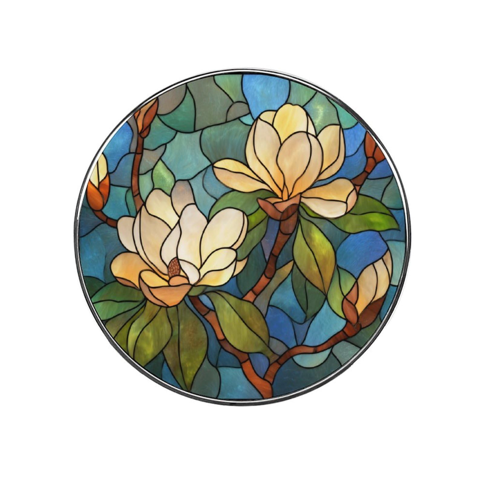 Southern Magnolia Tree in Bloom Fridge Magnets DIY Art Round Magnetic Refrigerator Sticker for Home Kitchen Car Garage Decor