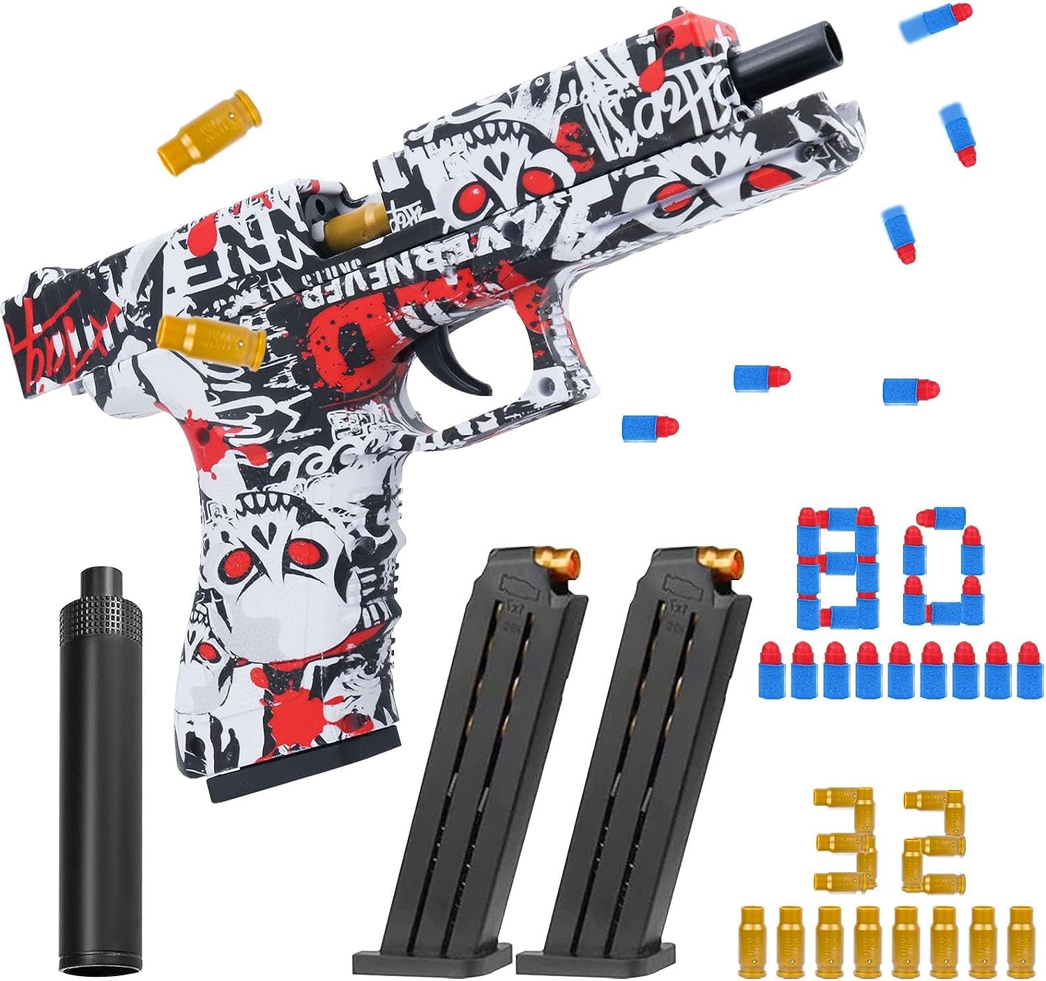 Buy Toy with Soft Bullets Glock Toy s With Graffiti Pattern, 80 Foam