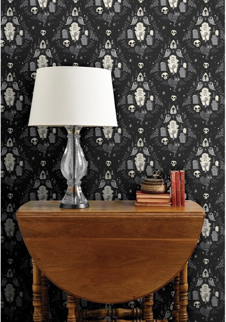 Spoonflower Commercial Grade Wallpaper 27ft x 2ft - Cute Ghosts Spooky Halloween Black Cat Fall Ghost Zombie October Traditional Wallpaper