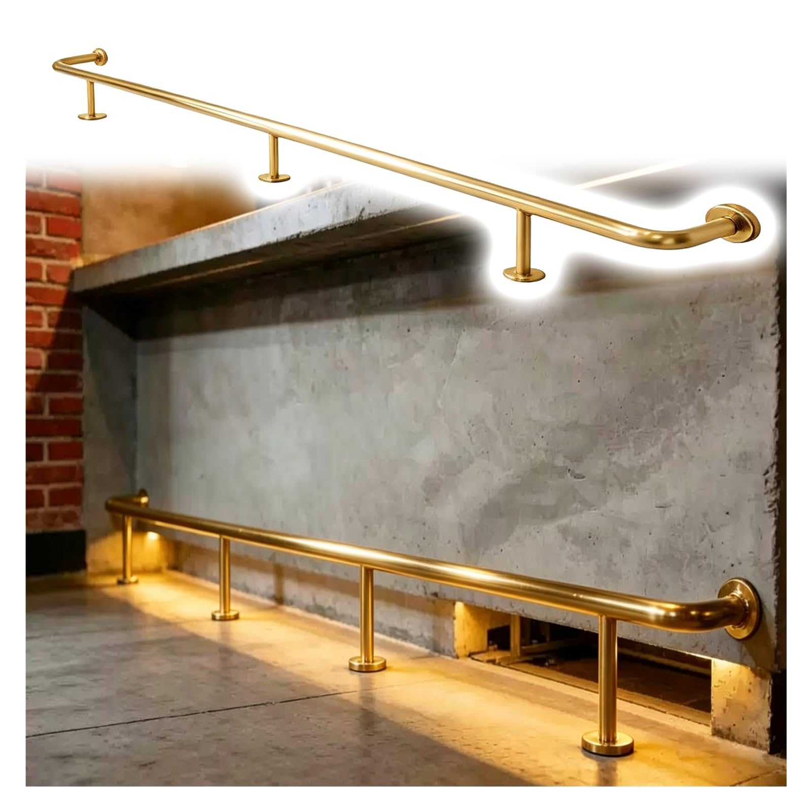 ZJKXJH Wall Mounted Foot Rest Bar for Island, Bar Foot Rail Kit with Support Posts, Foot Support Rod for Home/Kitchen/Restaurant Counter, Stainless Steel(Gold,245cm/8ft)
