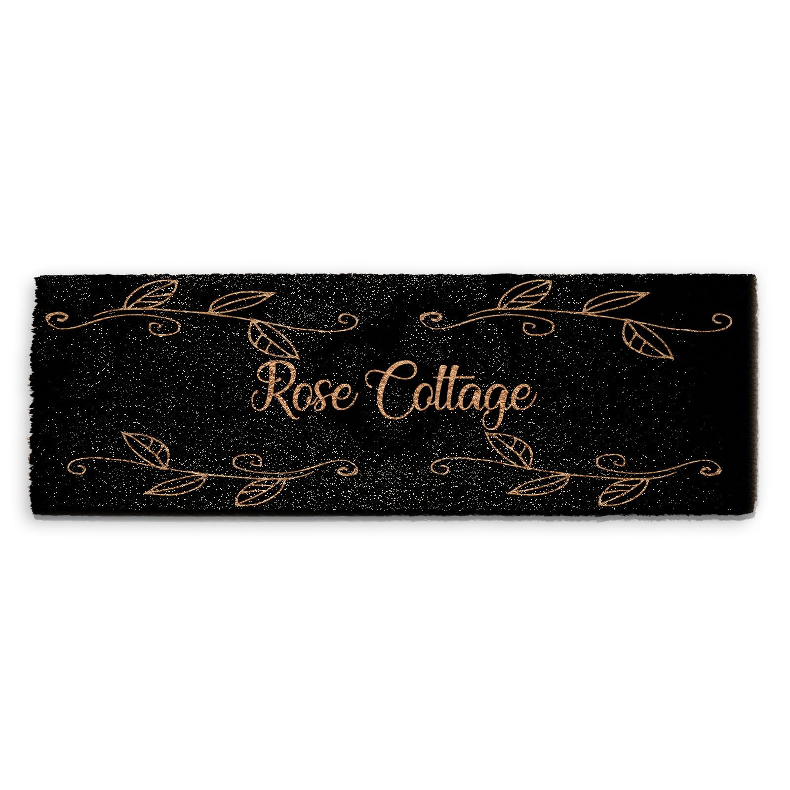 Hairyworm Personalised Doormat (60cm x 180cm) Medium, Customise with House Name, Black Leaf Entrance Door Mat, Coconut Core Fibre Heavy Duty Mat, Rug, Coir Ultra Wide Door Mat