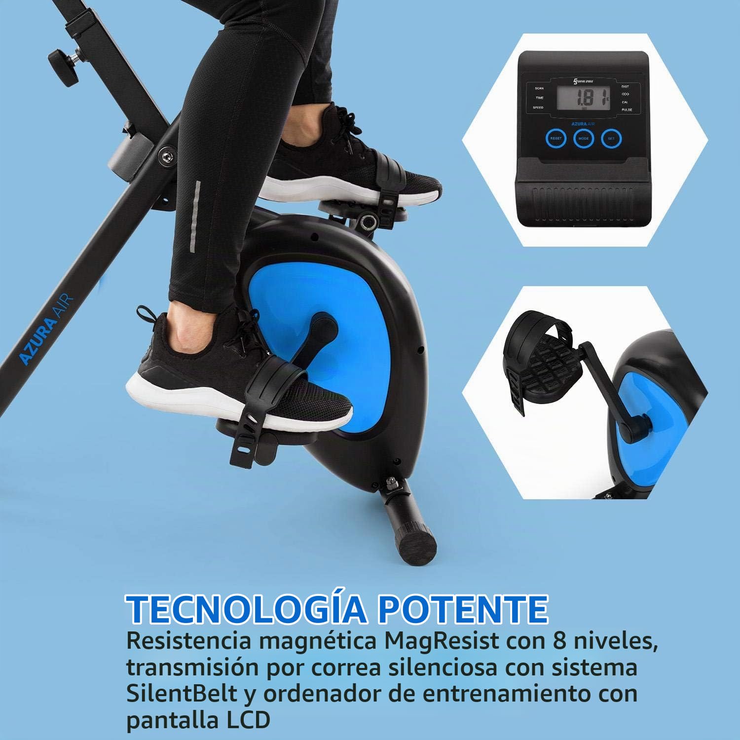Capital Sports Azura Air Bicicleta Estatica Plegable, Ejercicio en Casa, Bicicletas Estaticas Spining Magnéticas para Hombres y Mujeres con Asiento, Bicis Estaticas Pleglables con Soporte Tablet