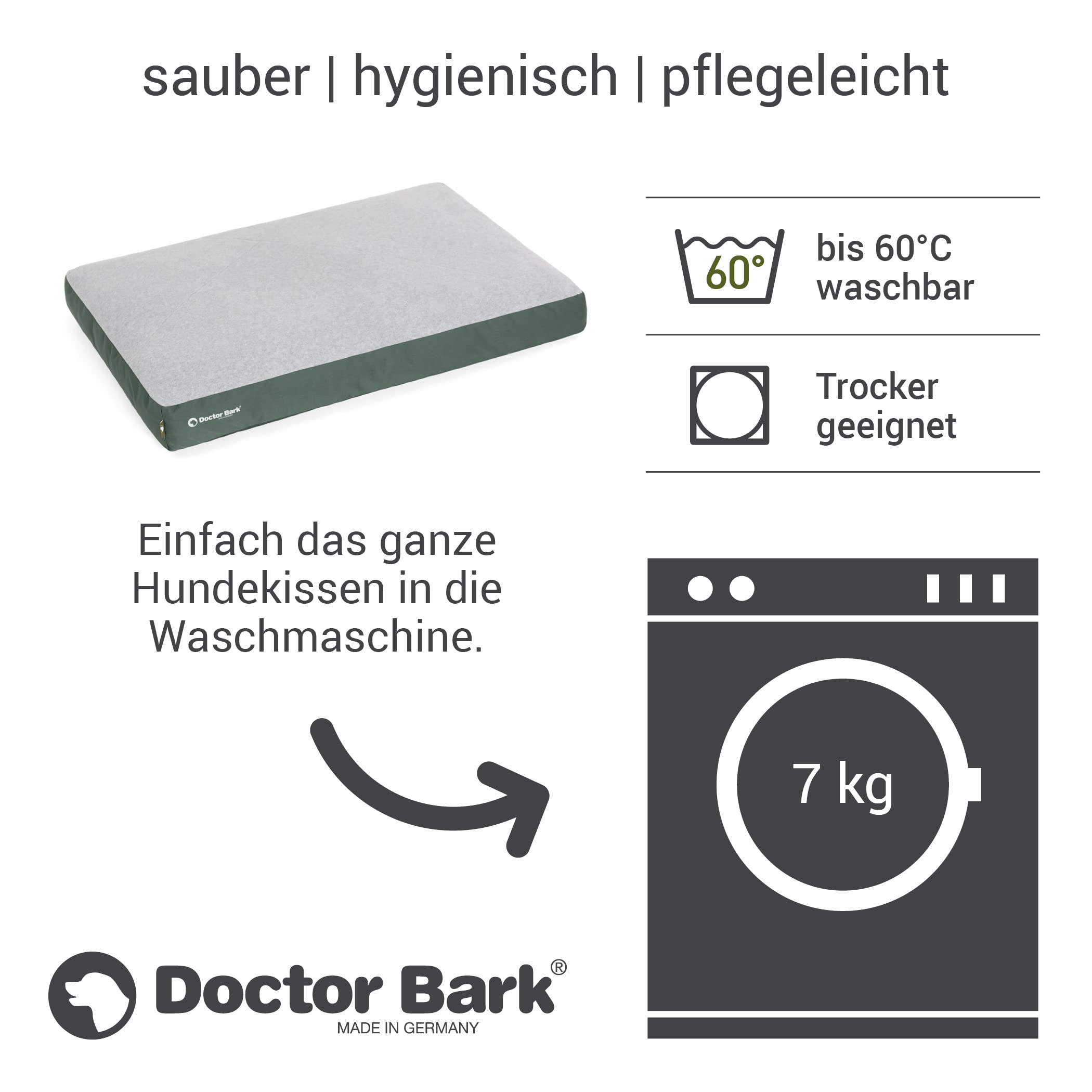 Doctor Bark Hundekissen Mittelgroße Hunde Waschbar - Hundebett Weich Flauschig - Strapazierfähiges Kuscheliges Liegekissen - GreenLabel (M - 88x60 cm, Grün)