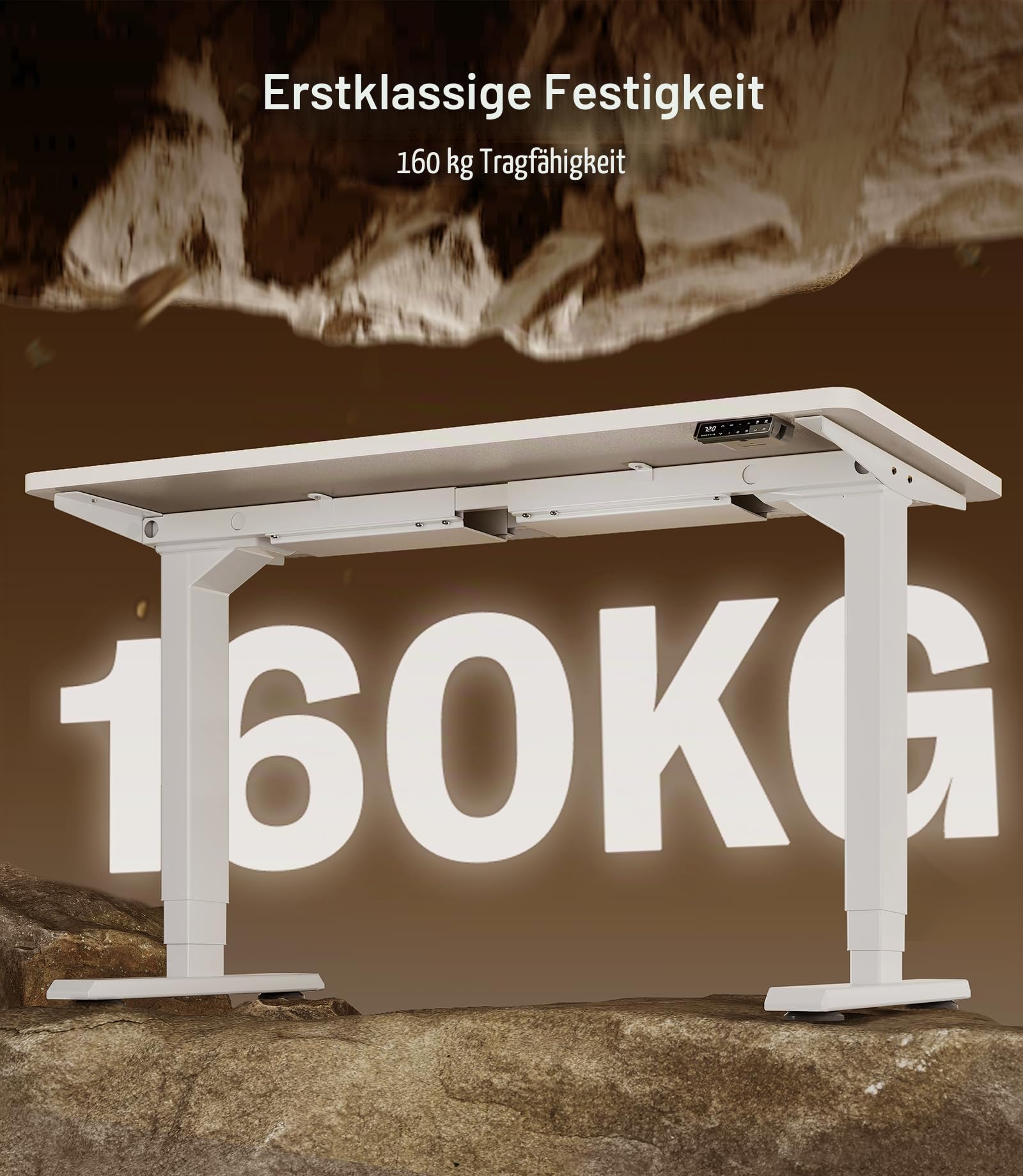 MAIDeSITe Höhenverstellbarer Schreibtisch 160x80cm - Elektrisch Schreibpult Höhenverstellbar 3-stufige mit 2 Energieeffizient‌ Motoren -Stabil & Flüsterleiser Arbeitsplätze Traglast 160kg -S2 Pro Plus