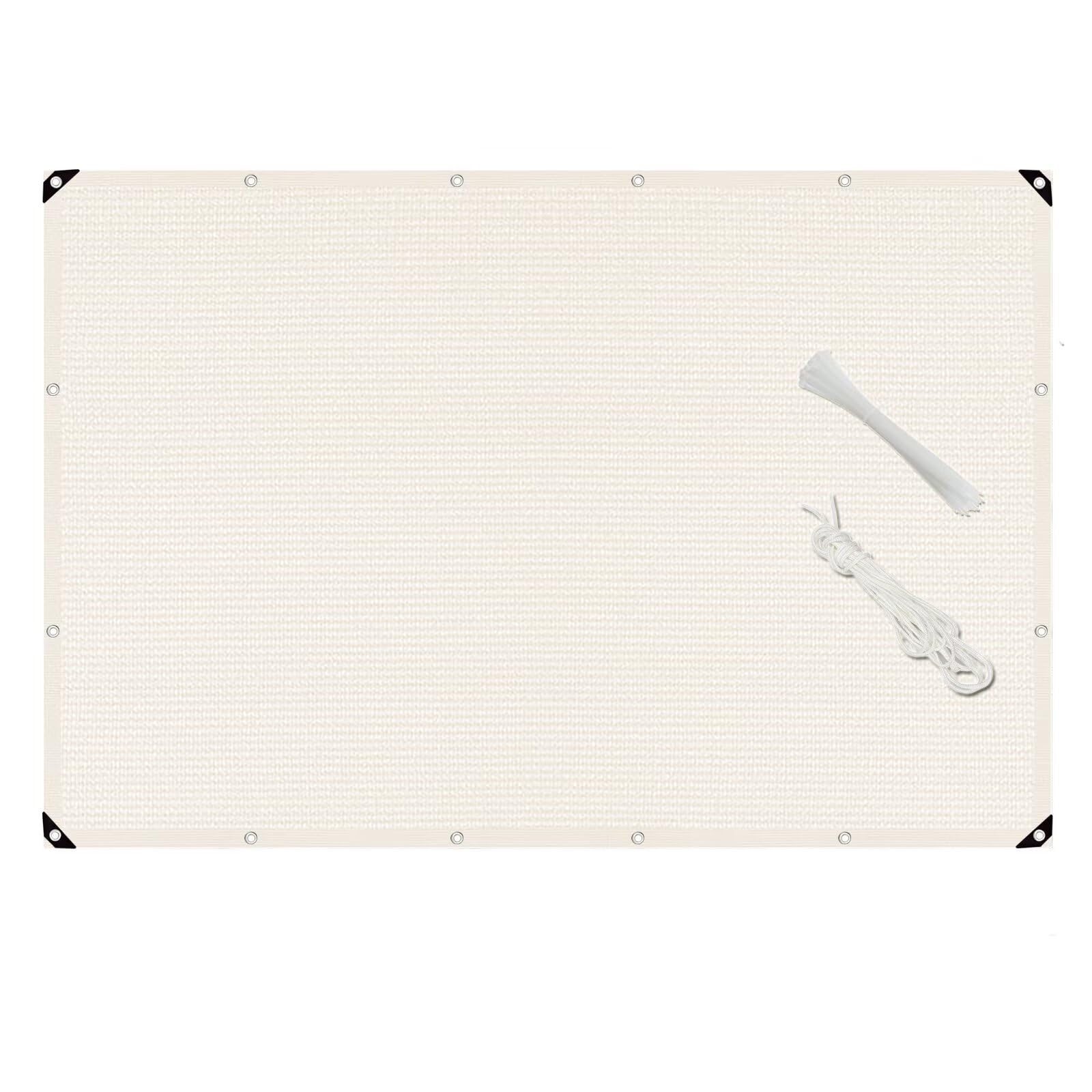 Telo Ringhiera Balcone Esterno 90x350cm, Rete Balcone Antistrappo e Protezione Solare Copertura Cancello Esterno Facile da Installare per Recinzione Giardino - Bianco Sporco