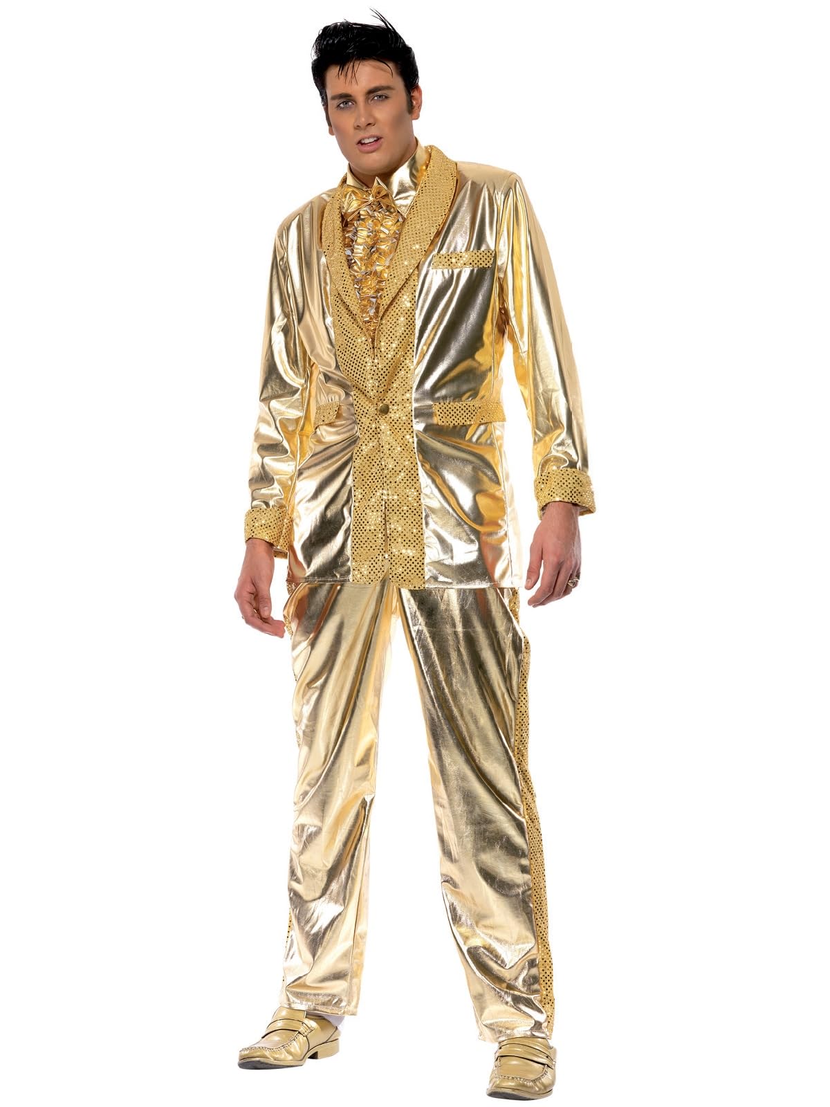 Smiffy's Large Men's Elvis Costume - Elvis Costume Mens Fancy Dress Outfit Presley Adults Lame 1950S Licensed Gold