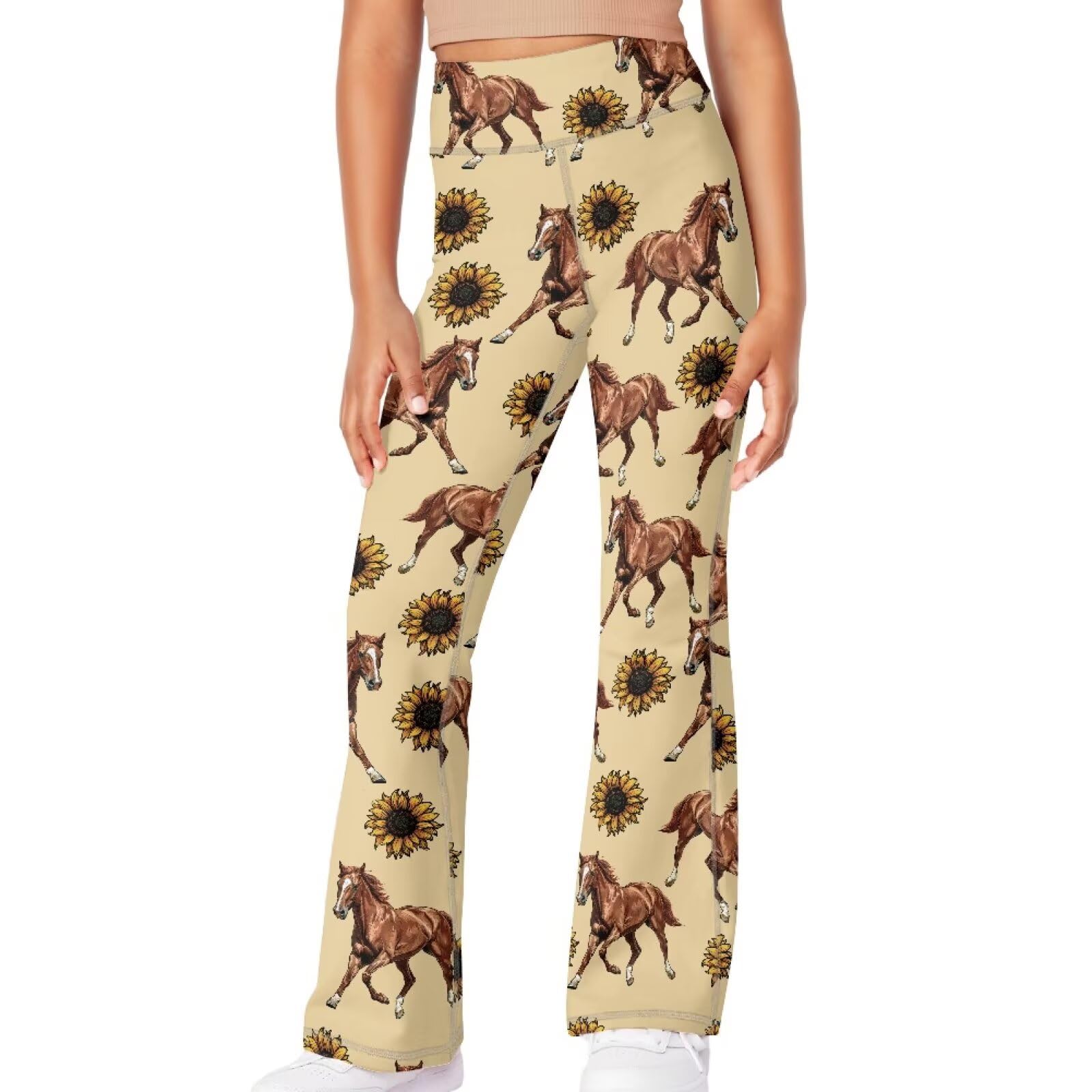 Girls Leggings Floral Print High-Waisted Flared Pants 5-14 Years