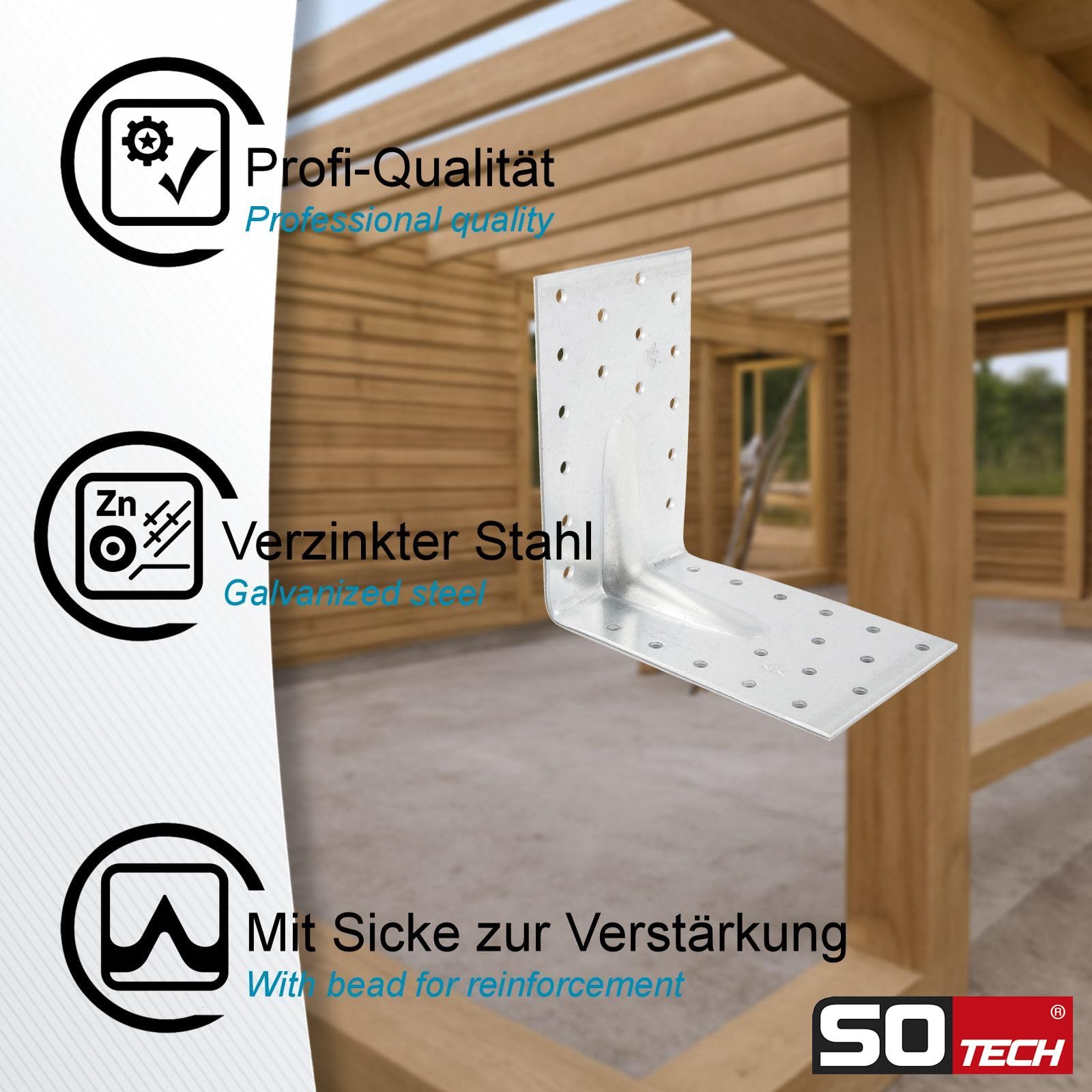 SOTECH Juego de 20 escuadras, conectores de ángulos, 120 × 120 × 80 mm | con refuerzo de 90°, grosor de 2,5 mm, ángulo de alta resistencia de acero galvanizado en caliente