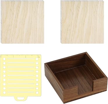 Buqoo Wood Sticky Note Holder with Metal Stencil, 2* Sticky Notes 3"x3", Post It Note Dispenser Sticky Note Pad Holder Organizer for to Do Lists, Grocery Lists, Project Lsts It Holds