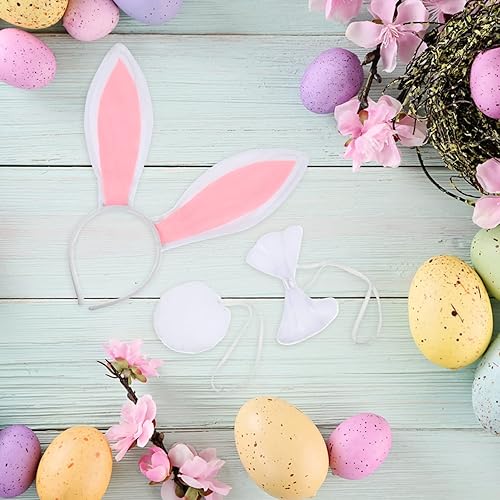 Miniatura 4 de PRETYZOOM Juego de 3 piezas de disfraz de conejo de Pascua, cola de moño y orejas de conejo, juego de cosplay para fiesta de Pascua, color negro