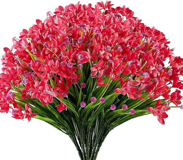 Ruiuzioong Artificial Daffodils Flowers, 4Pack Fake Artificial Greenery UV Resistant No Fade Faux Plastic Plants for Wedding Bridle Bouquet Indoor Outdoor Home Garden Kitchen Office Table Vase (Red)