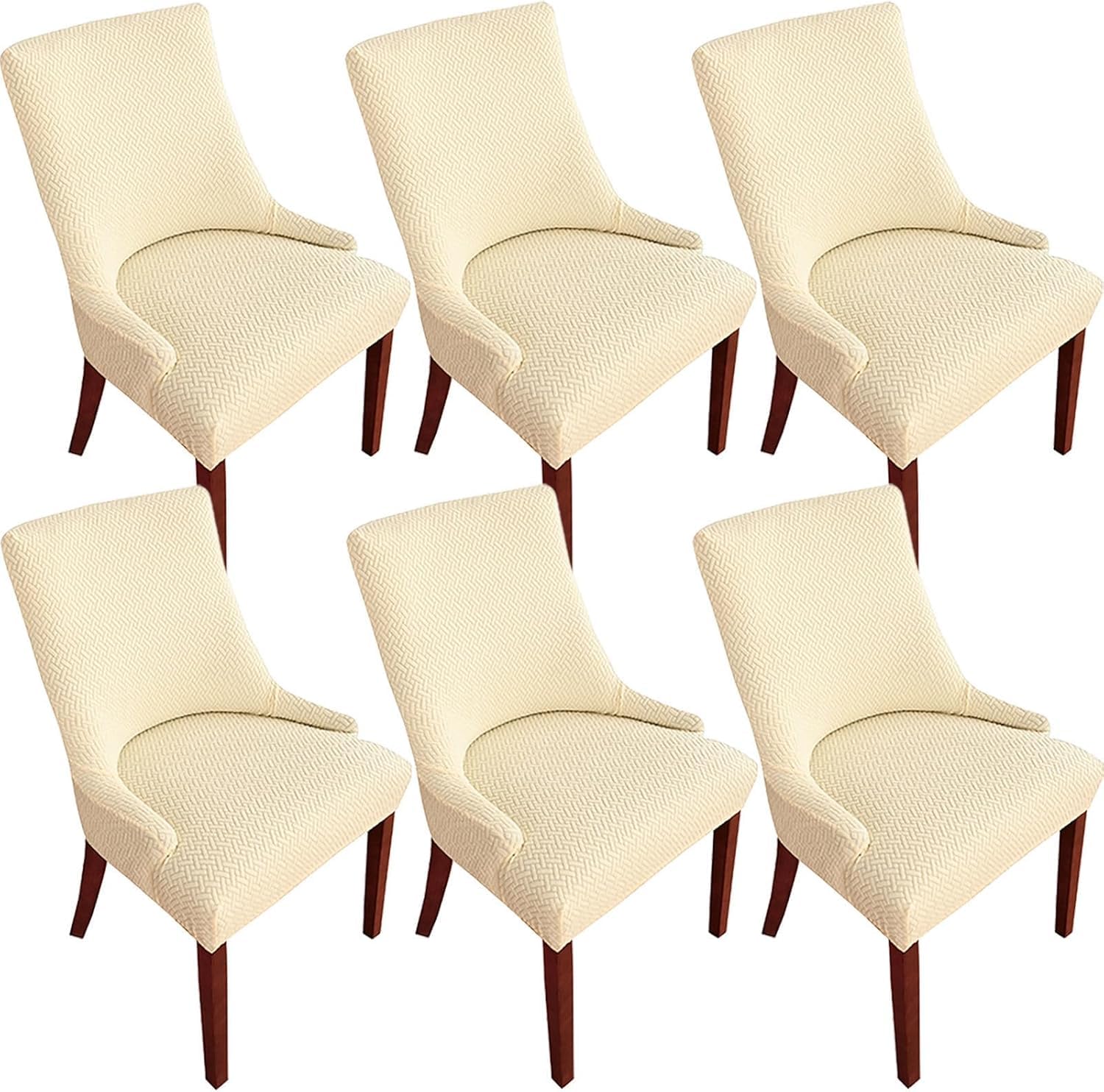 HACLEN Wingback Side Chair Slipcovers, Stretch Wingback Armchair Covers Reusable Kitchen Dining Chair Covers Washable Sloping Armchair Cover (Beige,Set of 6)
