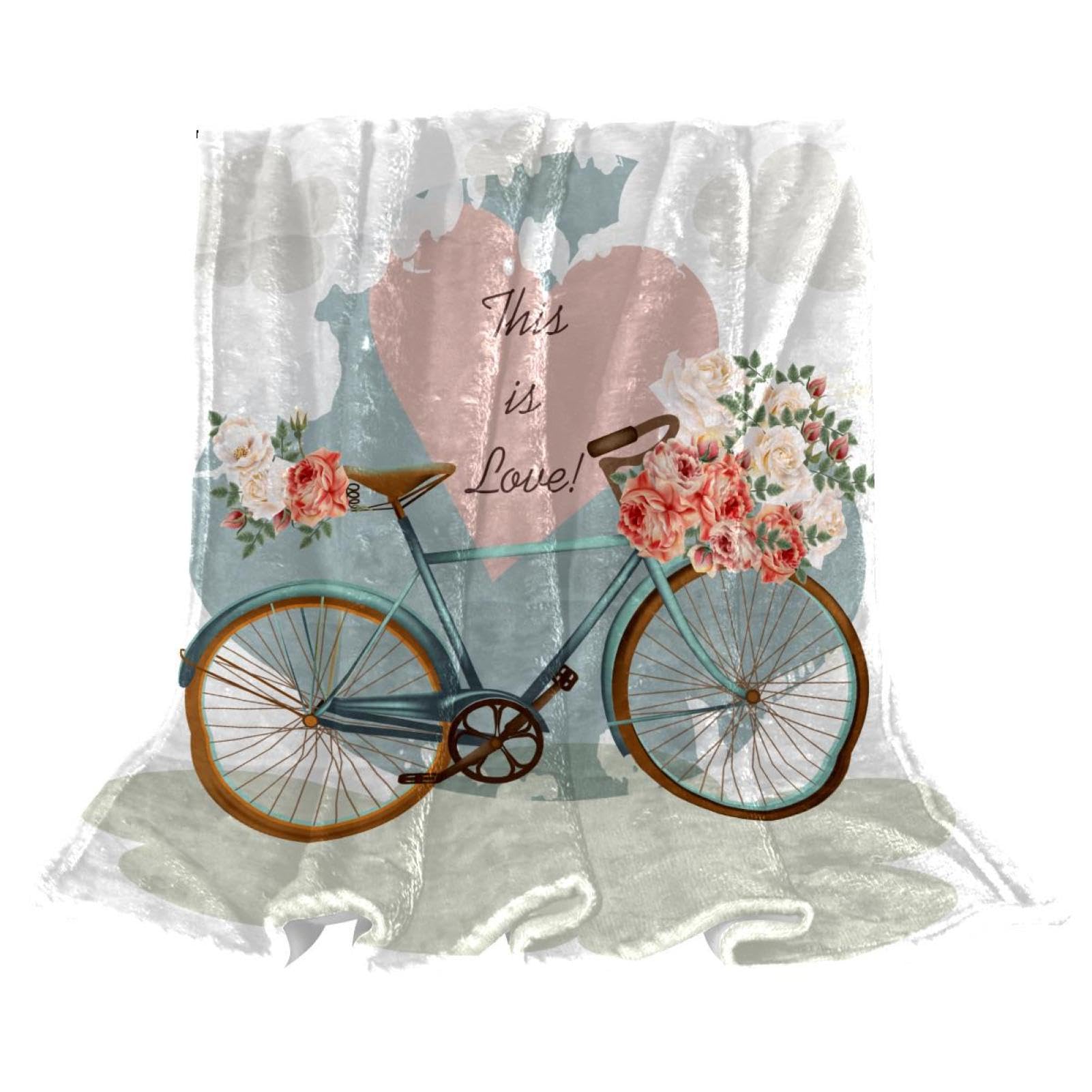 Couverture polaire bicyclette amour floral contre le froid au bureau et lit
