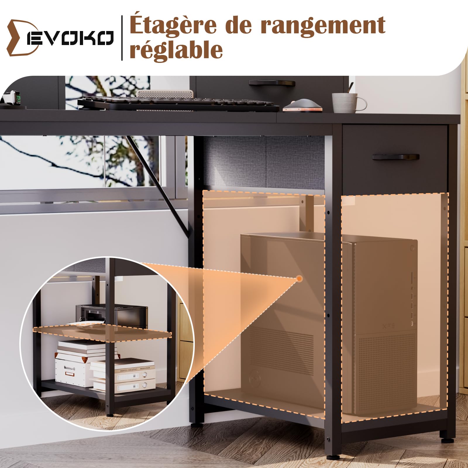 Devoko Bureau Enfant 120x50cm Table Étude avec Rangement Étagère Noir