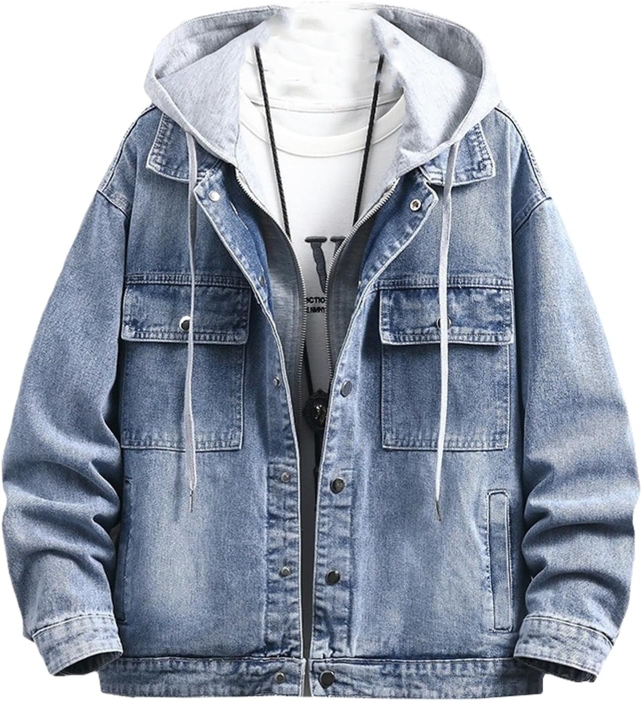 HBODHBGS Spring and Autumn Denim Fake TwoPiece Jacket for Men, Jacket
